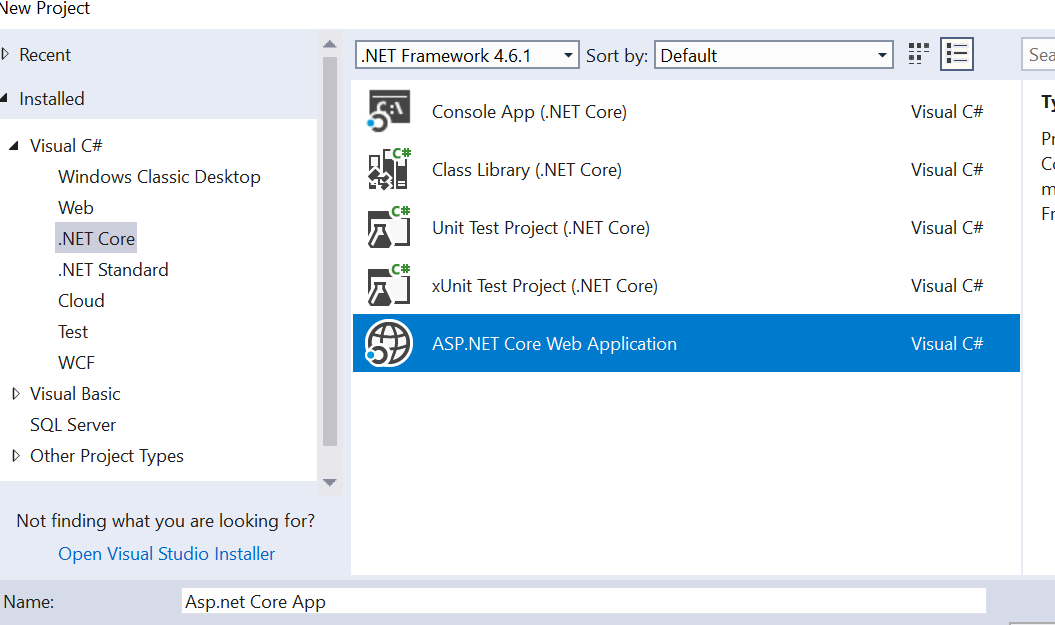 Create sample ASP NET Core application